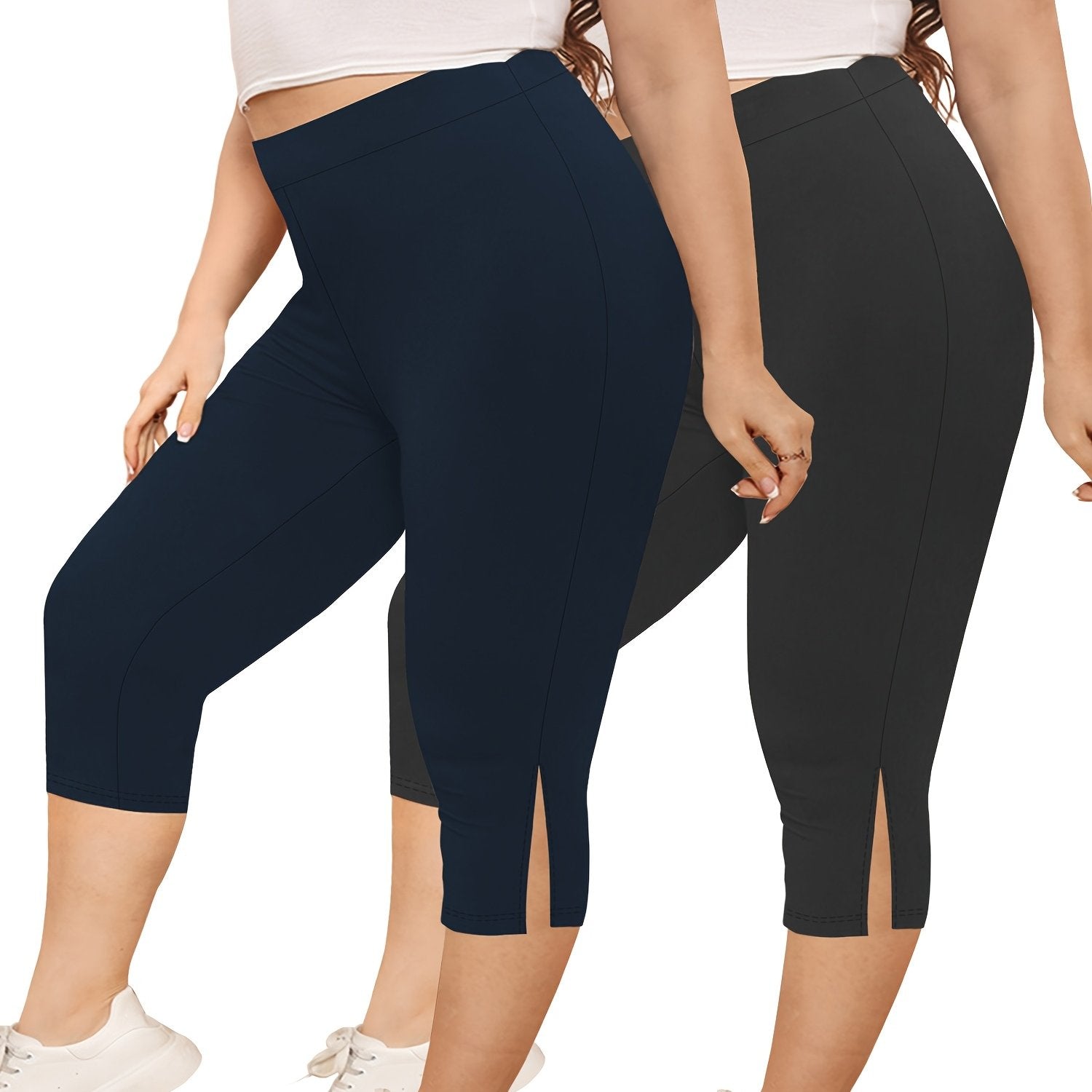 Women's Plus Size Flat-Waist Yoga Pants 7-Inch Leggings for Workout Running