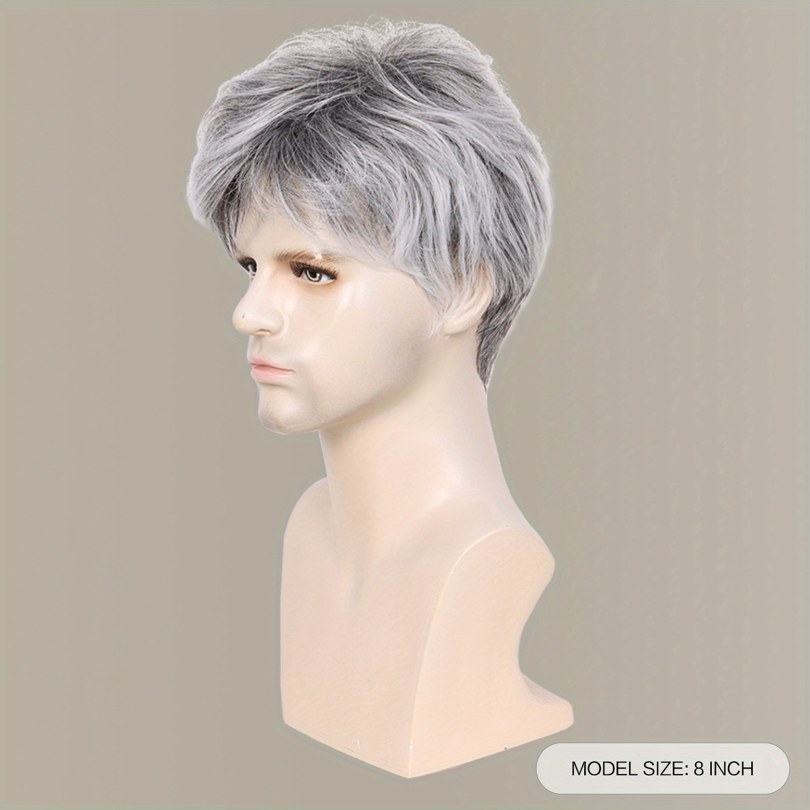 Synthetic Hair Wig 20.32cm Silvery Gray with Bangs for Cosplay and Daily Wear
