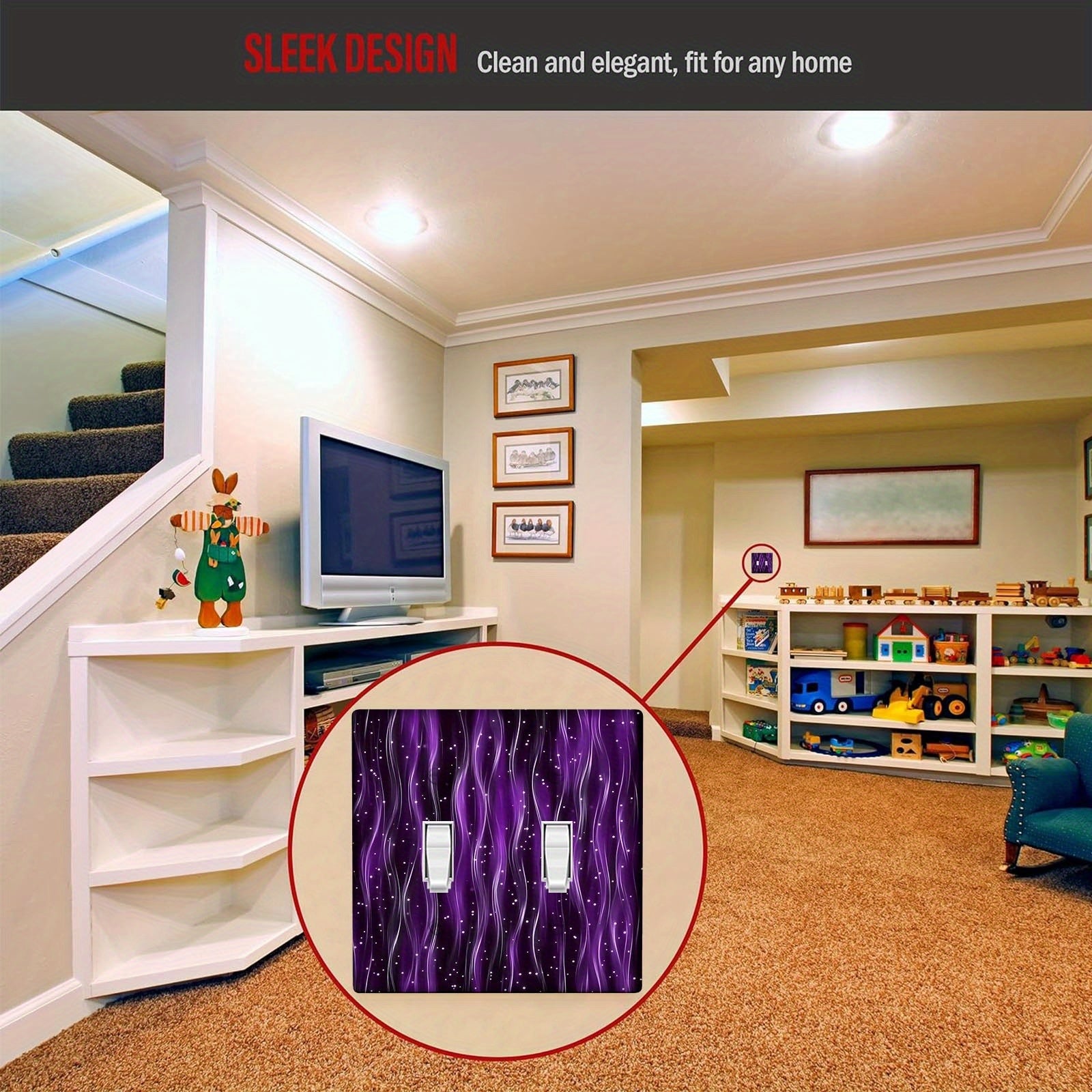 Polycarbonate Light Switch Cover with Sparkling Purple Pattern for Home or Office