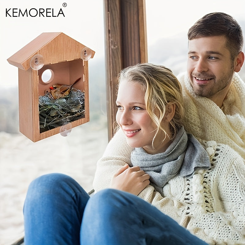 Птичья кормушка для окна с присосками и жердочкой для декора сада на улице.