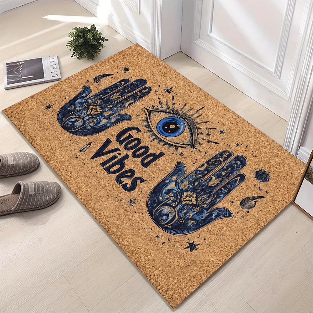 Non-Slip Evil Eye Welcome Mat Indoor Outdoor Polyester Rubber Backing