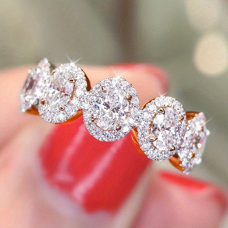 Women's 18K Gold Plated White Stone Ring with 5 Inlays for Bridal and Romantic Proposals