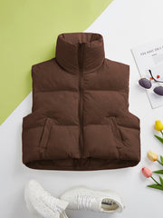 Women's Puffer Vest Fall Winter Sleeveless Zip-Up Casual Solid Polyester High Neck Padded Coat