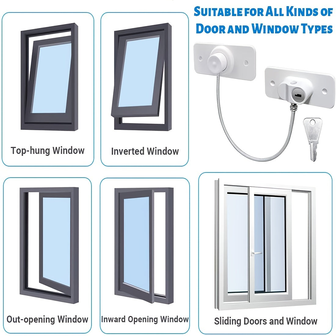 2-Pack UPVC Window Locks Set Childproof Security with Keys and Screws