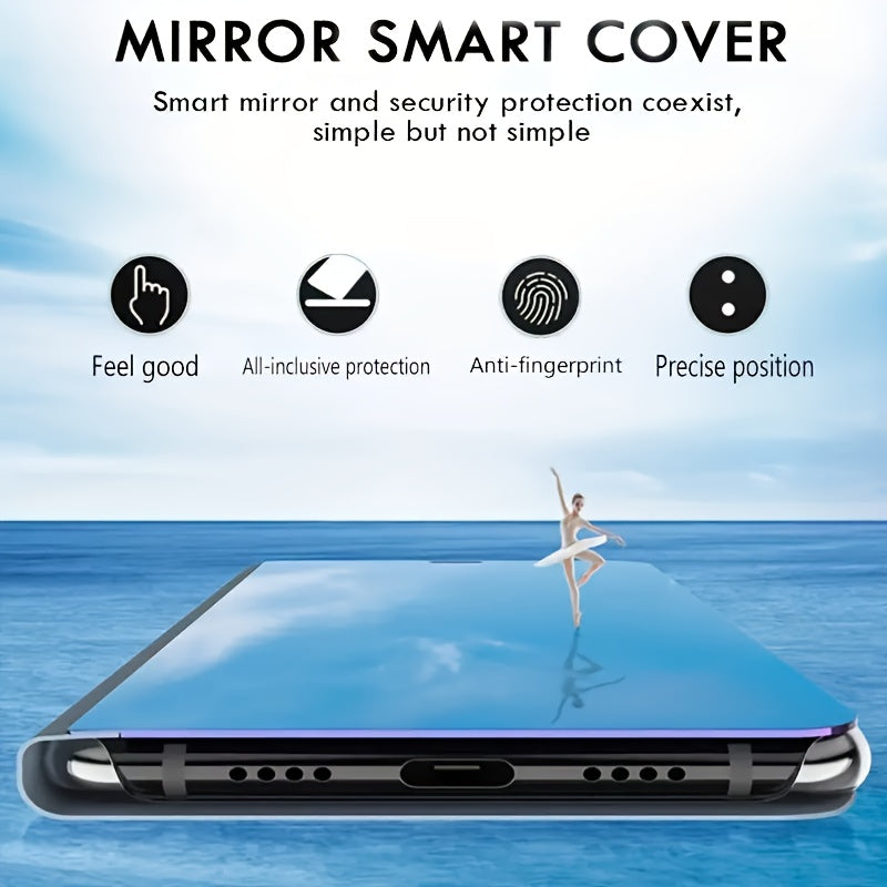 Shockproof Mirror Flip Phone Case for iPhone Models with Stand and Lens Protection