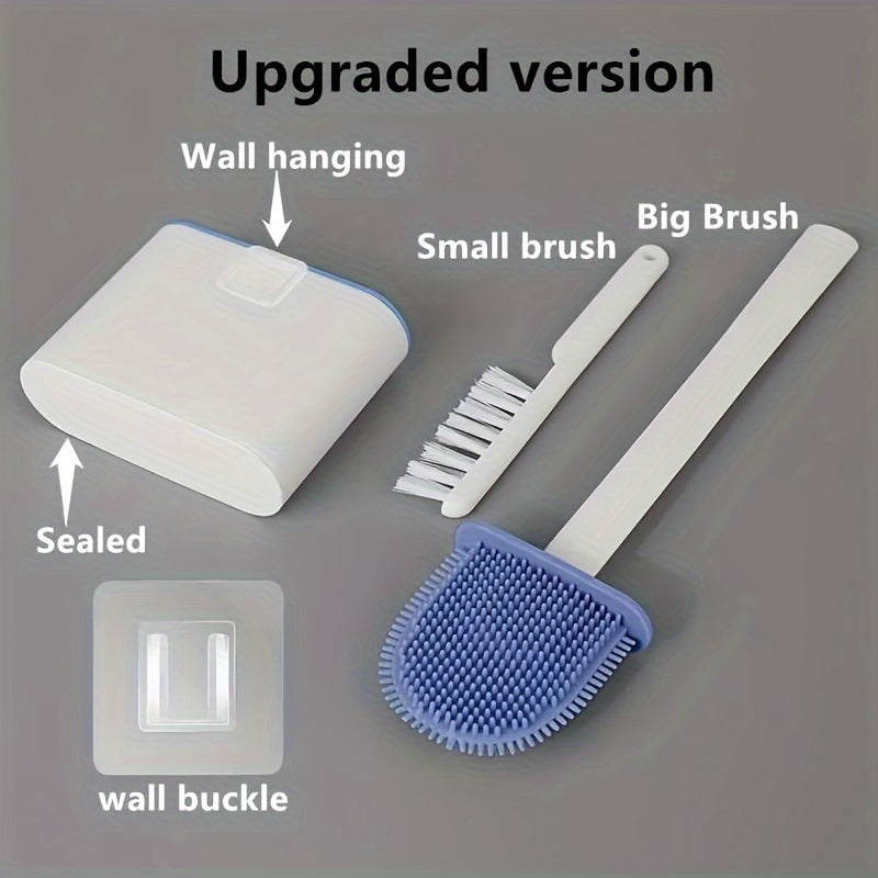 Wall-Mounted Silicone Toilet Brush Set with Non-Slip Handle Compact Bathroom Cleaning Tool