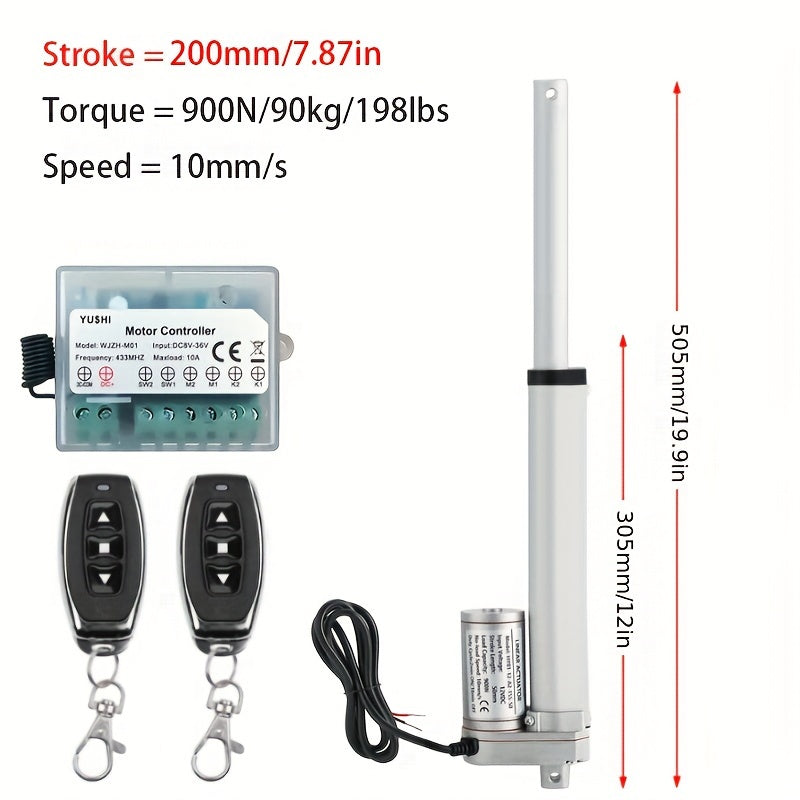 12V DC Linear Actuator with Controller 900N Max Load 10mm/s Stroke 50-300mm