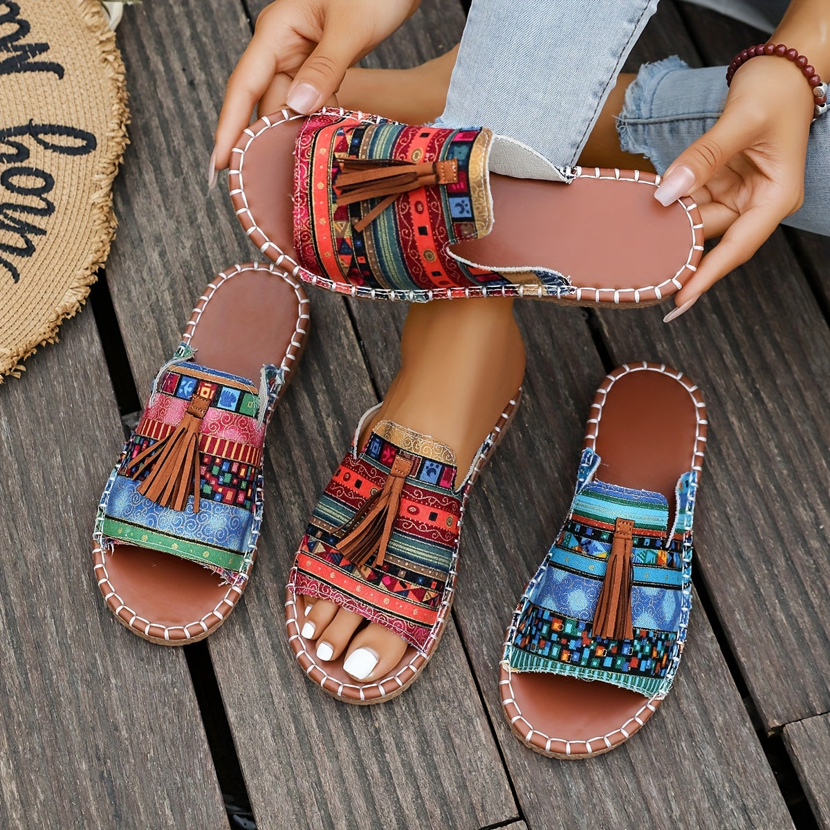 Women's Ethnic Style Casual Beach Slippers Anti-Slip Rubber Sole