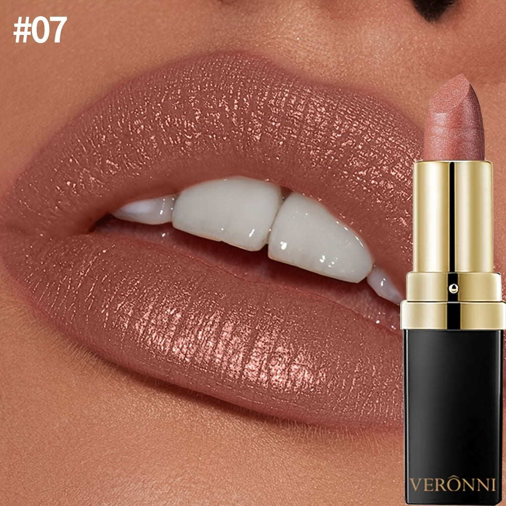 Women Waterproof Lipstick with Hydrating Shine and Metallic Finish