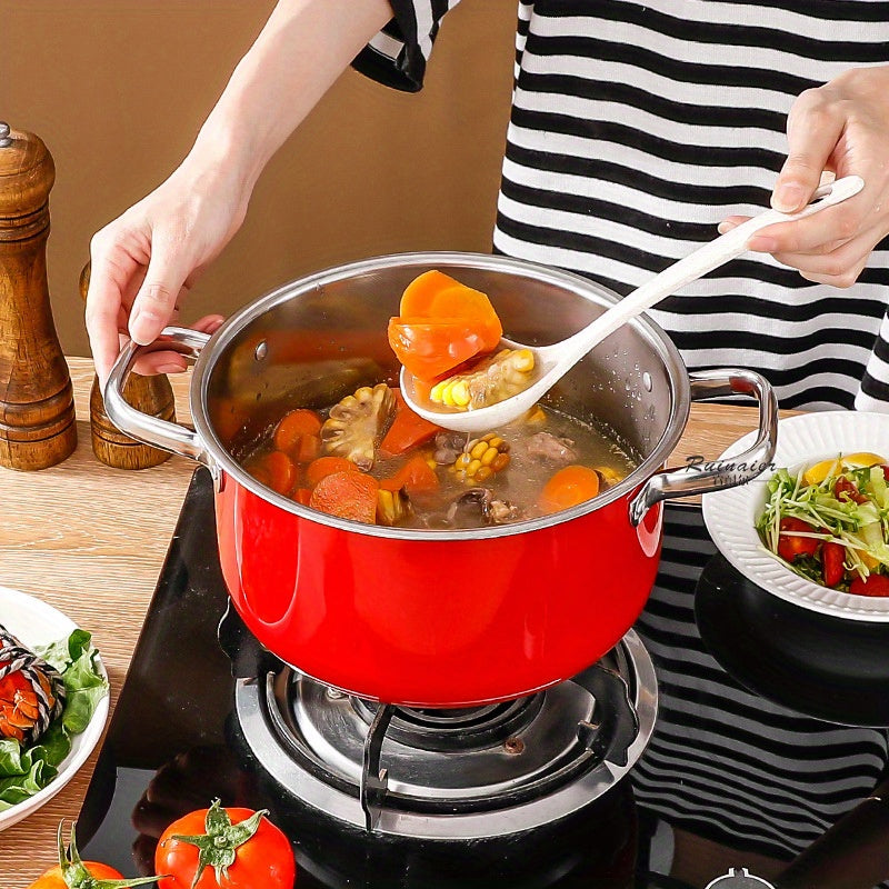 Set of 5 Stainless Steel Red Pots and Pans Kitchen Cookware Set with Milk Pan Frying Pan Soup Pan