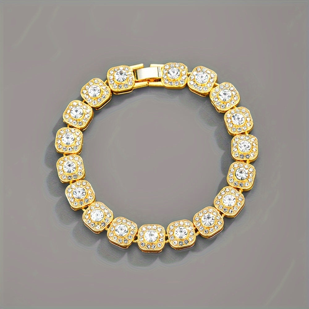 Set of 3 Rhinestone Cuban Chain Bracelets for Men and Women Hip Hop Style Jewelry