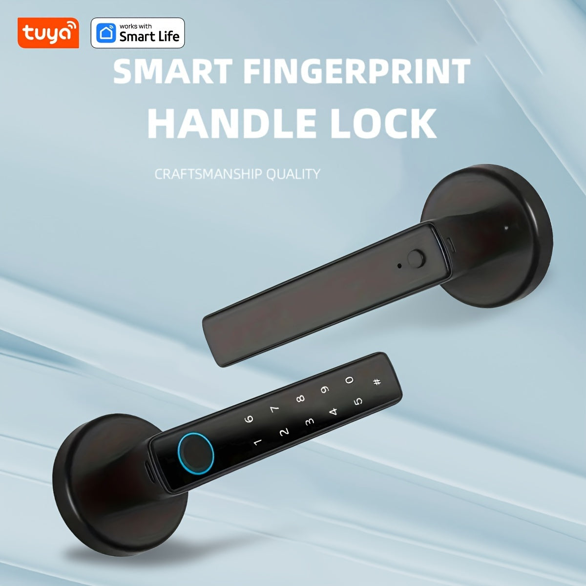 Black Wireless Smart Fingerprint Password Door Lock with US Standard and 4 Unlocking Methods