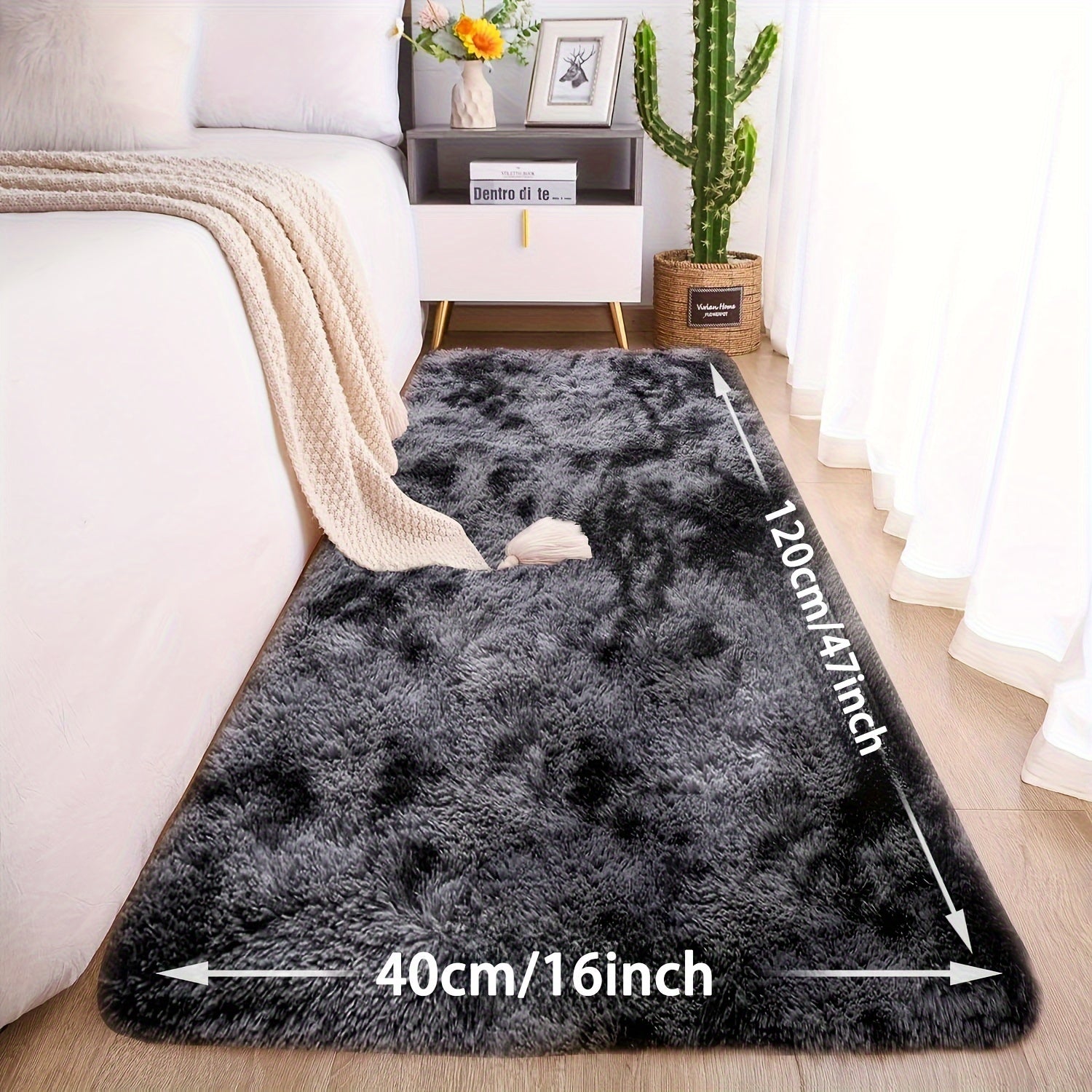 Plush Tie-Dye Indoor Rug Non-Slip Stain-Resistant Machine Washable Polyester Mat for Living Room or Bedroom