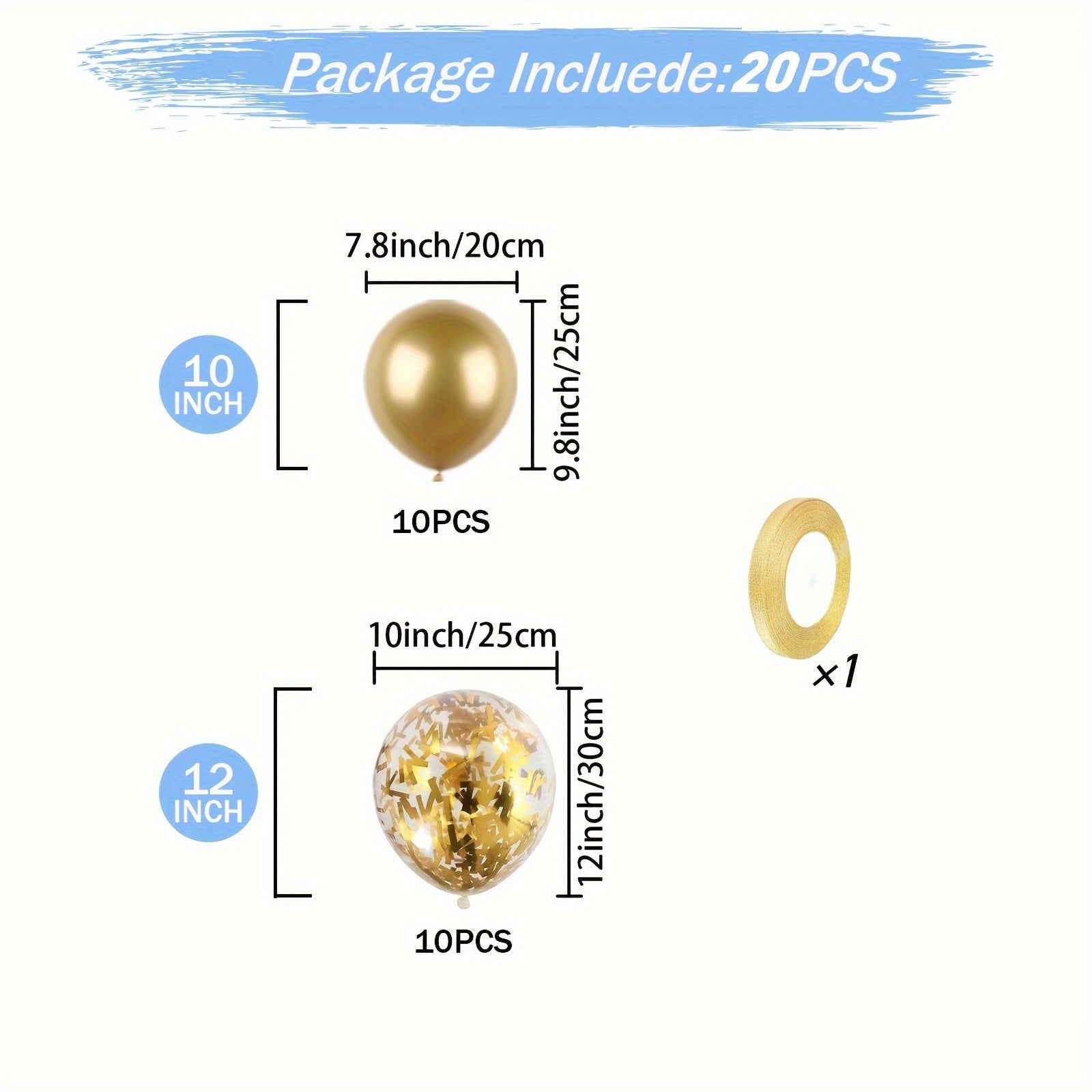 20 Pieces Metallic Gold Confetti Balloons for Birthday Party Decorations