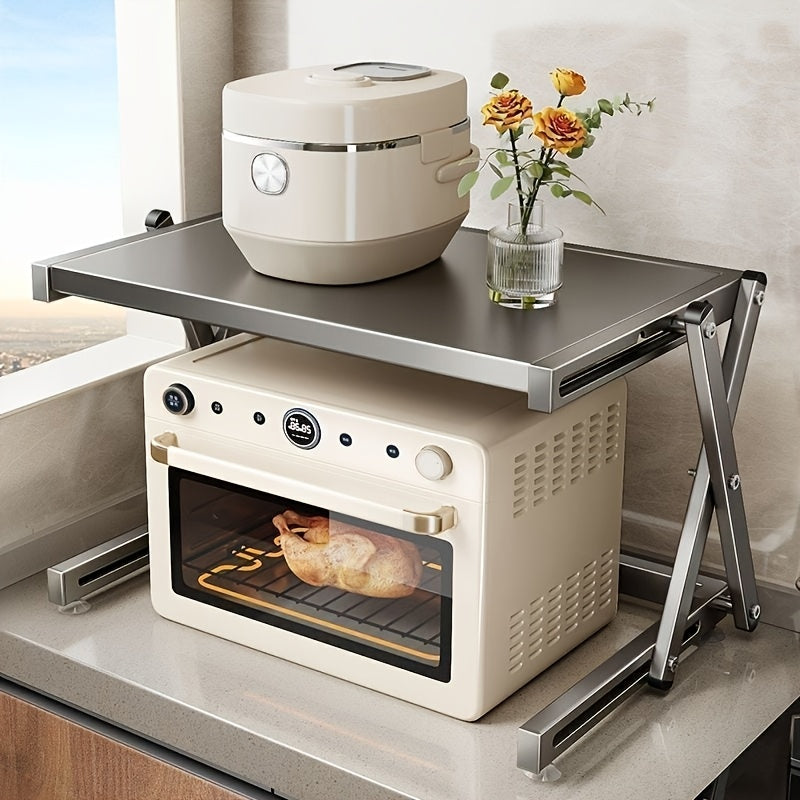 Moslashuvchan joyni tejash dizayni bilan zanglamaydigan po'latdan yasalgan mikroto'lqinli pech uchun javon. Mikroto'lqinli pech va oshxona asosiy buyumlarini saqlash uchun ideal. Bardoshli metall konstruktsiya. O'rnatishni talab qilmaydi.