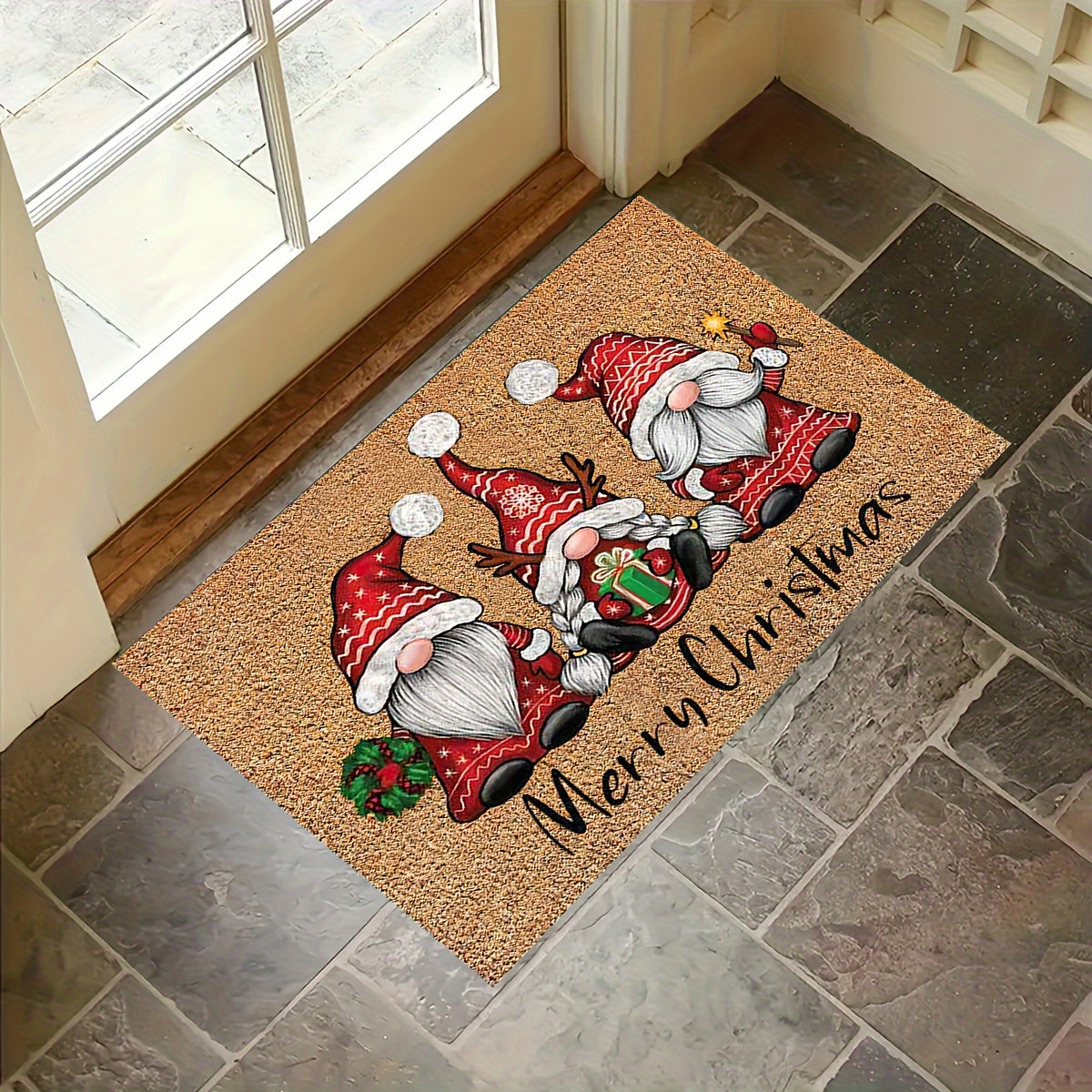 Alfombra de suelo de cristal y terciopelo con Santa Claus de Navidad para sala de estar, dormitorio, cocina y exterior