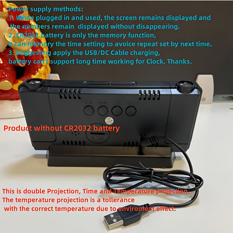 LED Dual Projection Alarm Clock with USB Power and Wall Mount for Bedrooms