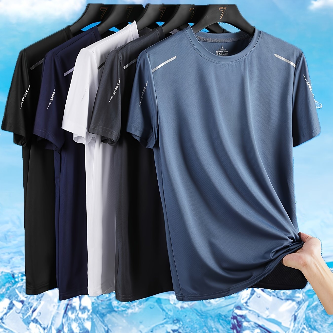 Conjunto de camisetas deportivas de secado rápido para hombre, 5 unidades, transpirable, poliéster elastano, verano, entrenamiento, casual