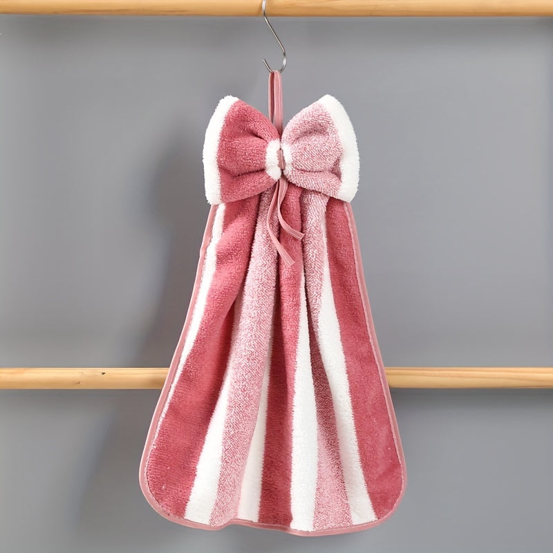 Coral Velvet Striped Hand Towel Microfiber Quick-Drying Bathroom Kitchen