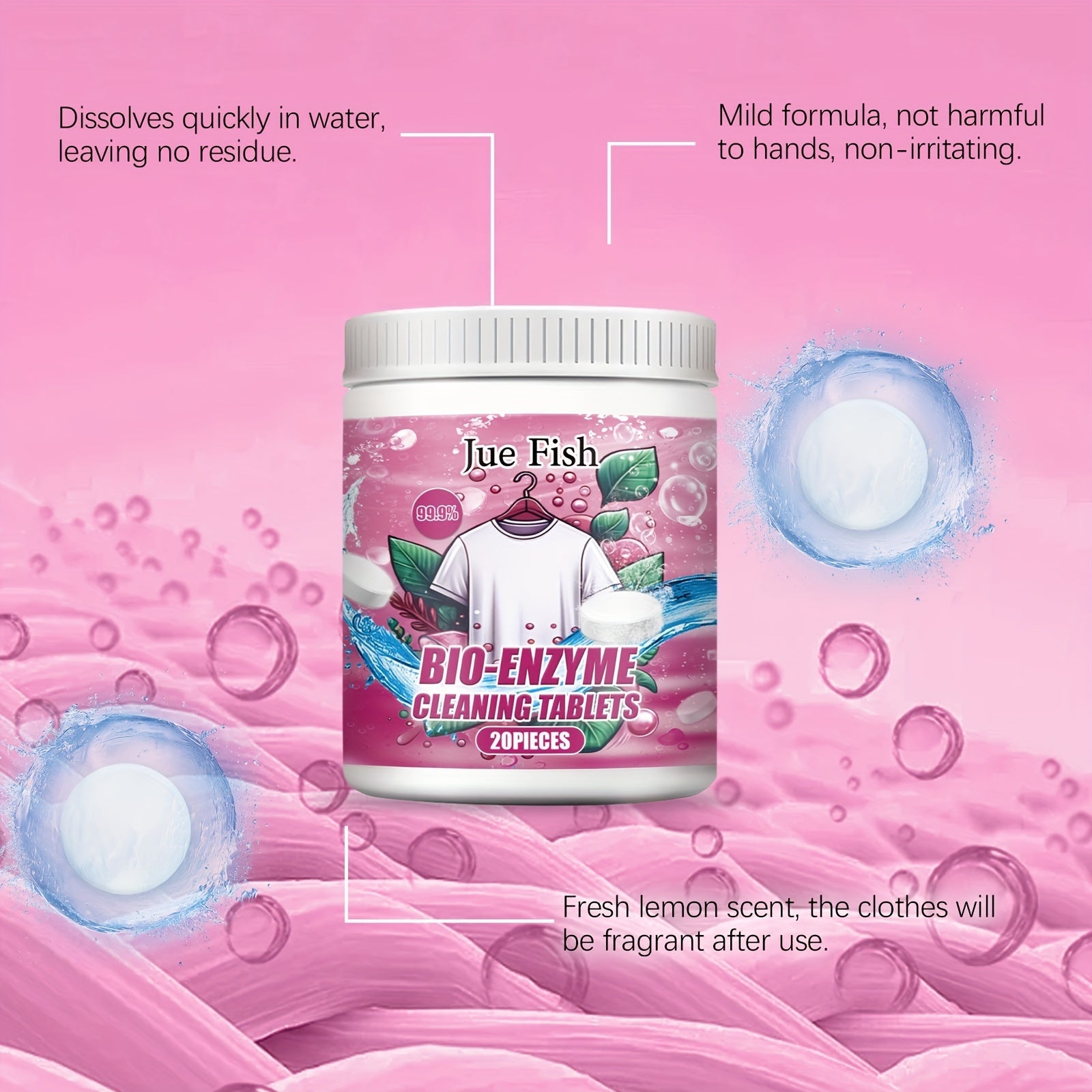 Bioenzyme Laundry Detergent Tablets 20 Count Stain Removal Fragrance Residue-Free