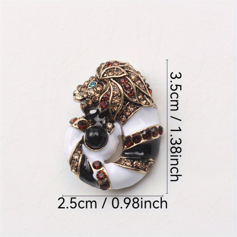 Vintage Conch and Lion Brooch for Women Rhinestones Enamel Animal Shape Jewelry