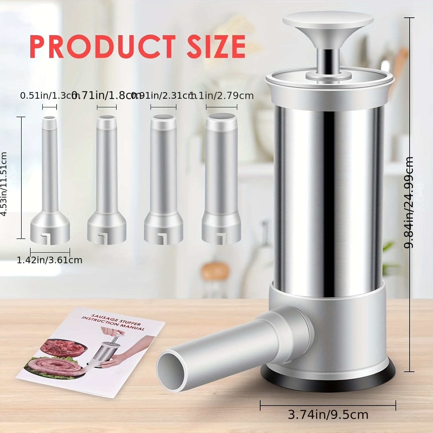 Stainless Steel Sausage Stuffer Machine with Tubes Manual Salami Maker Kitchen Tool