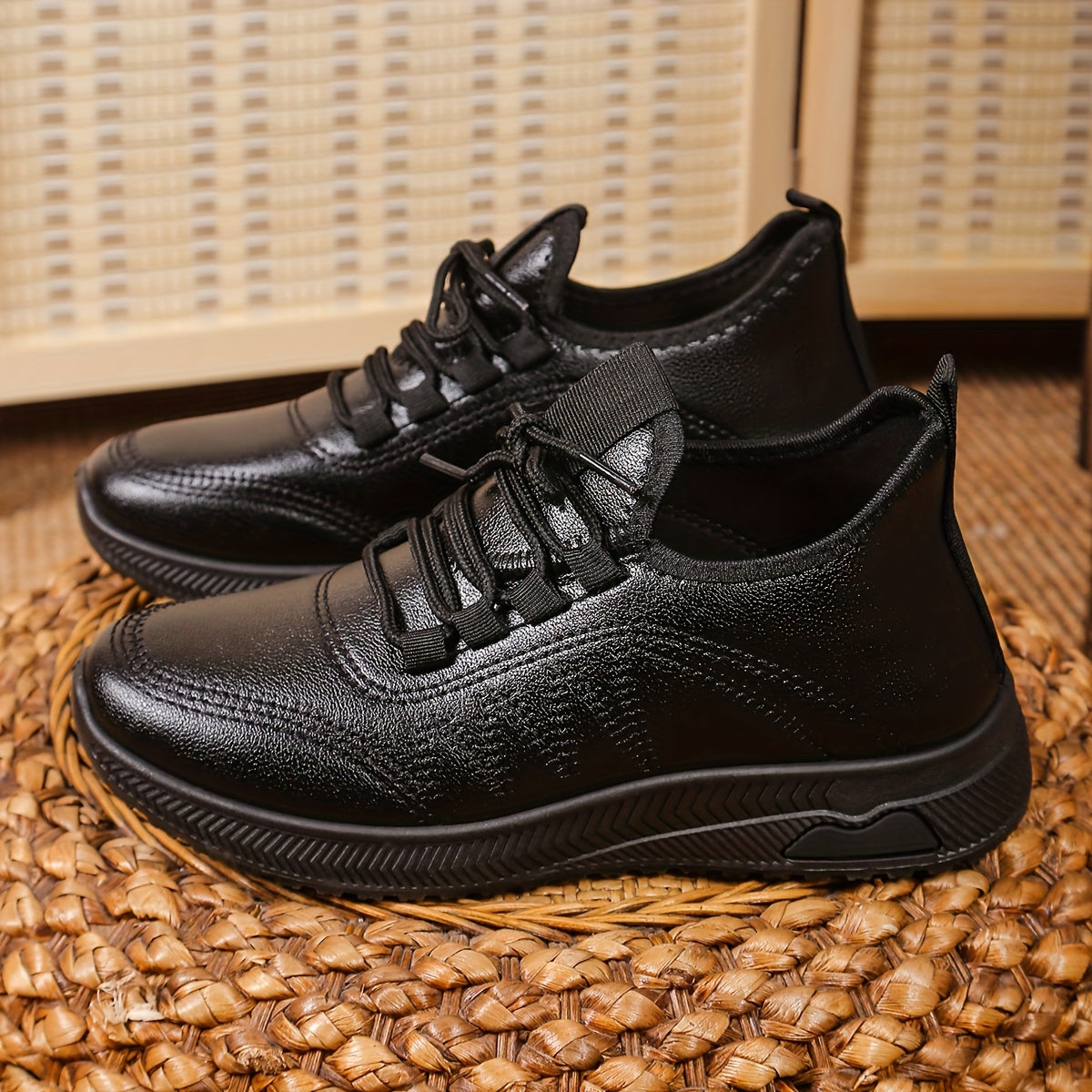 Women Black Waterproof Slip-Resistant Flat Work Shoes Mary Jane Sneakers