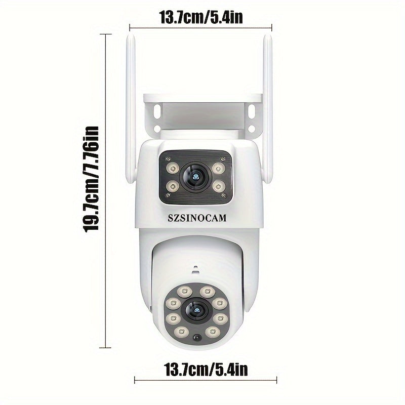 Dual Lens WiFi Security Camera with AI Human Tracking Color Night Vision Two-Way Audio Motion Alerts Pan Tilt Surveillance