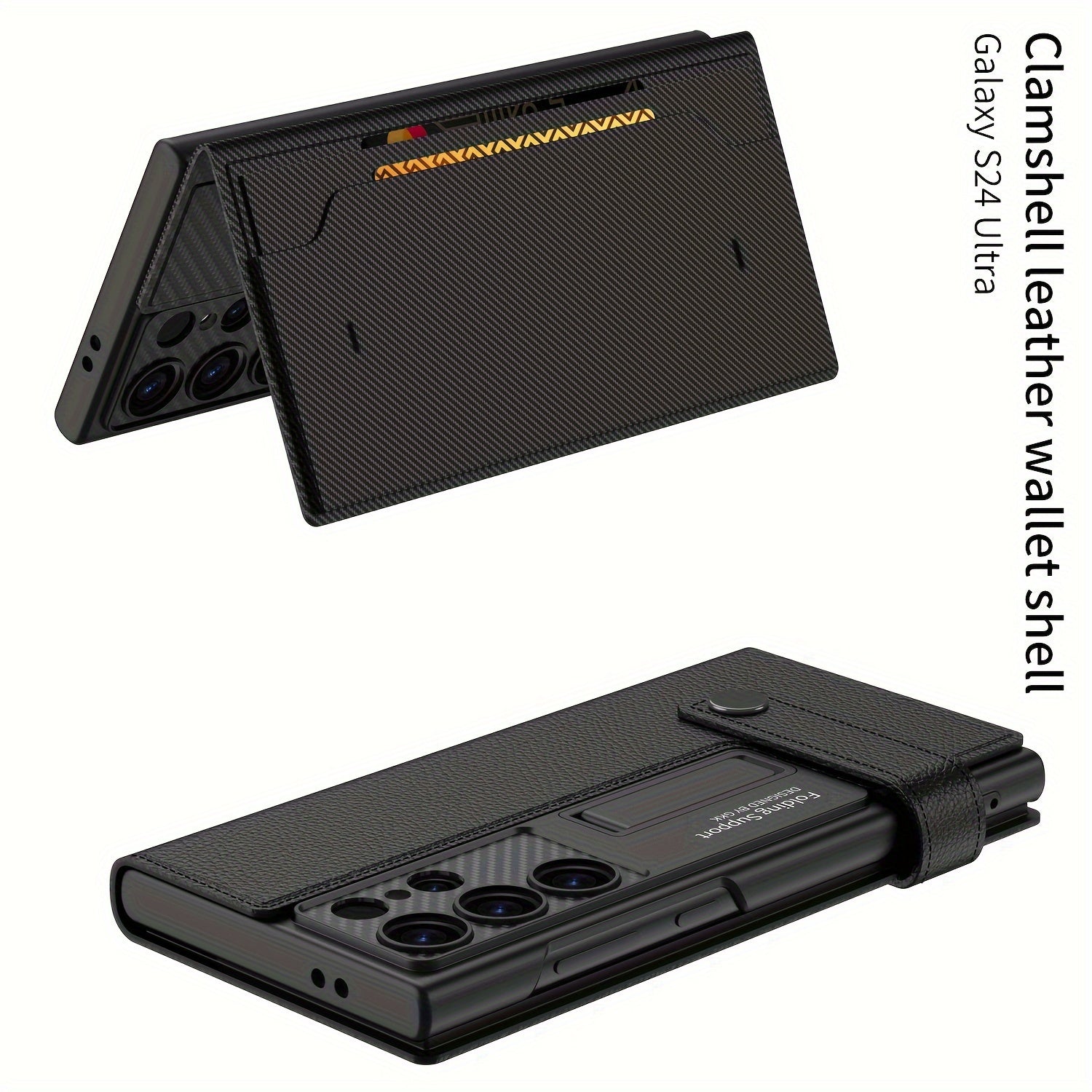 Leatherette Phone Case with Carbon Fiber Pattern for Samsung S24 Ultra Plus Card Storage Anti-Fall Protection