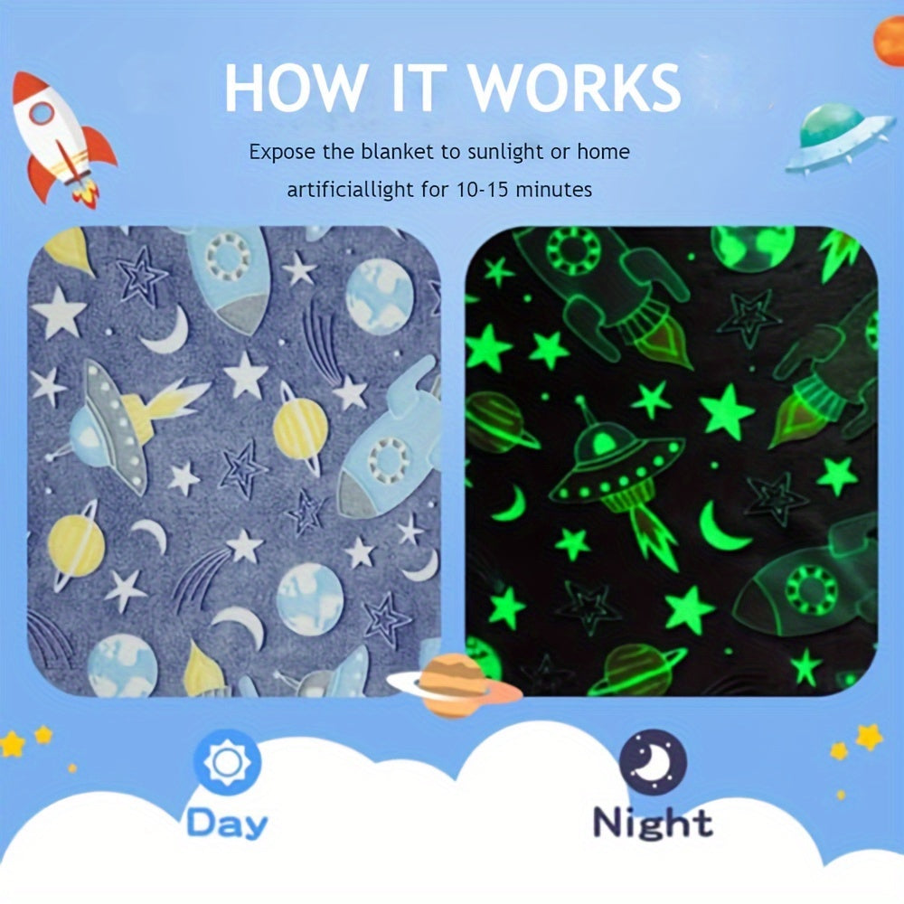 Contemporary Glow in the Dark Space Theme Throw Blanket Knitted Polyester Sofa Cover