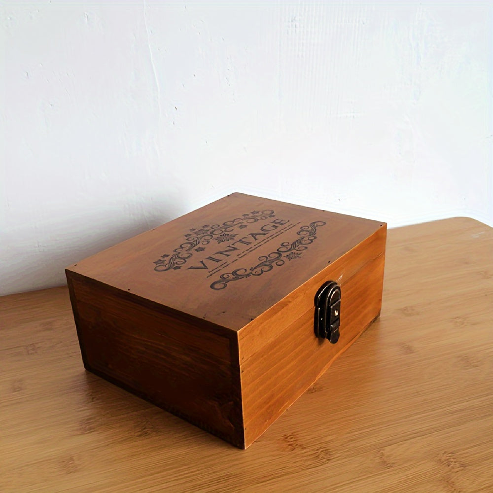Handcrafted Wooden Storage Box with Lock for Desk Organization Not Waterproof