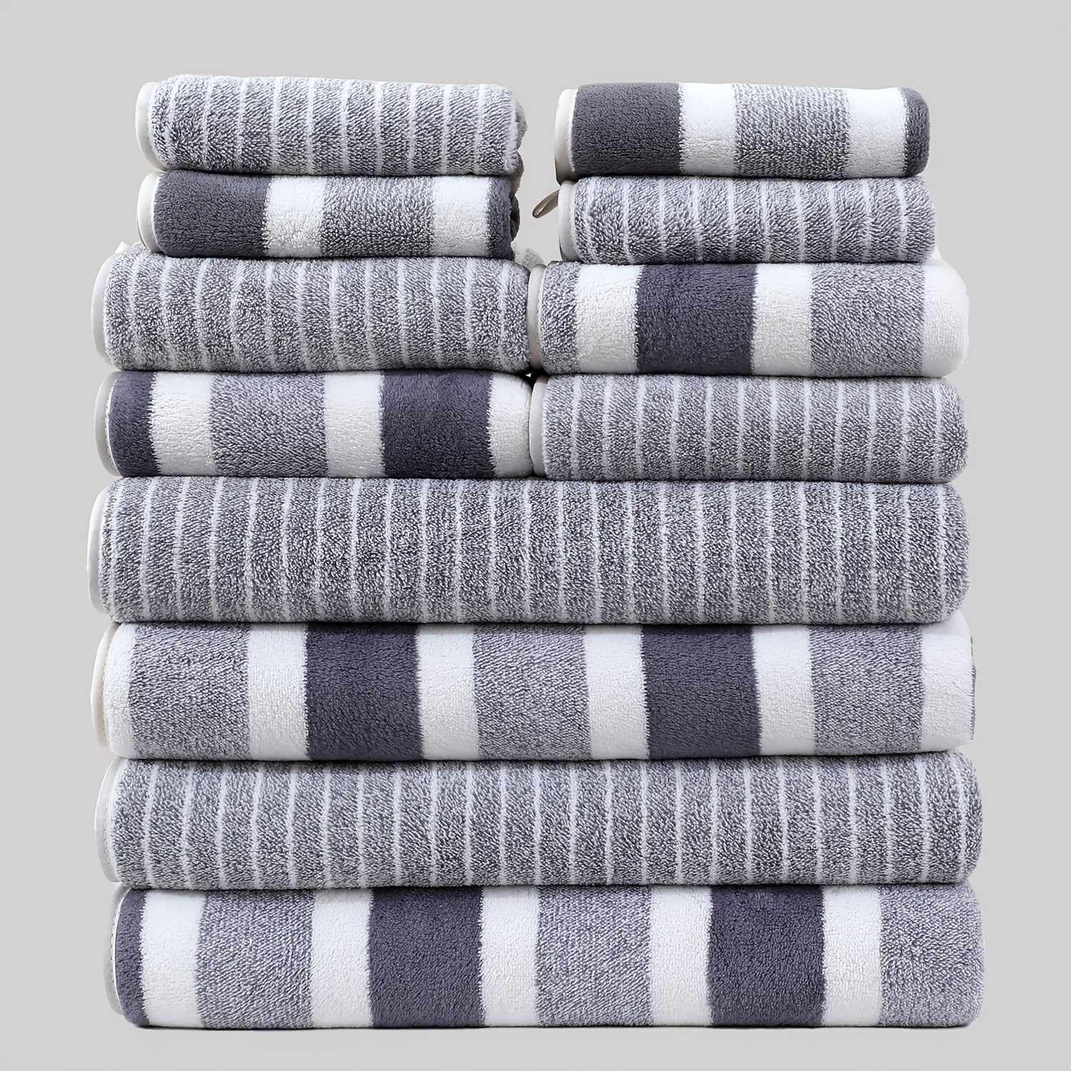 Set of 12 Microfiber Towels Quick-Dry Absorbent Woven Wash Cloths for Bathroom