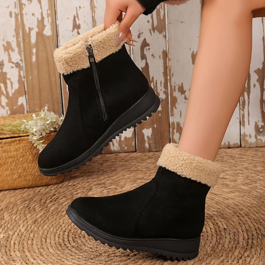 Women's Winter Snow Boots Faux Fur Collar Mid-Heel Slip-Resistant Winter Shoes