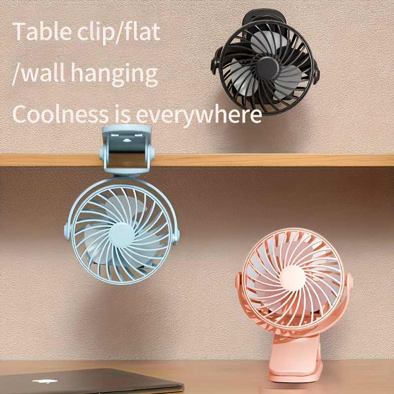Pink USB Rechargeable Mini Clip-On Fan with LED Night Light 360° Rotation 3-Speed
