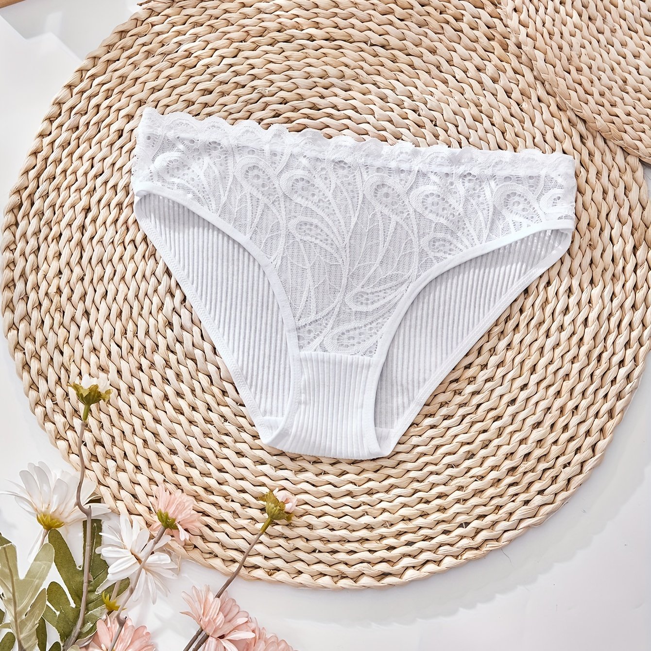 1 Элегантные хлопковые трусики с кружевной отделкой для женщин, дышащее трикотажное нижнее белье, удобное и стильное, взрослое - 1 упаковка