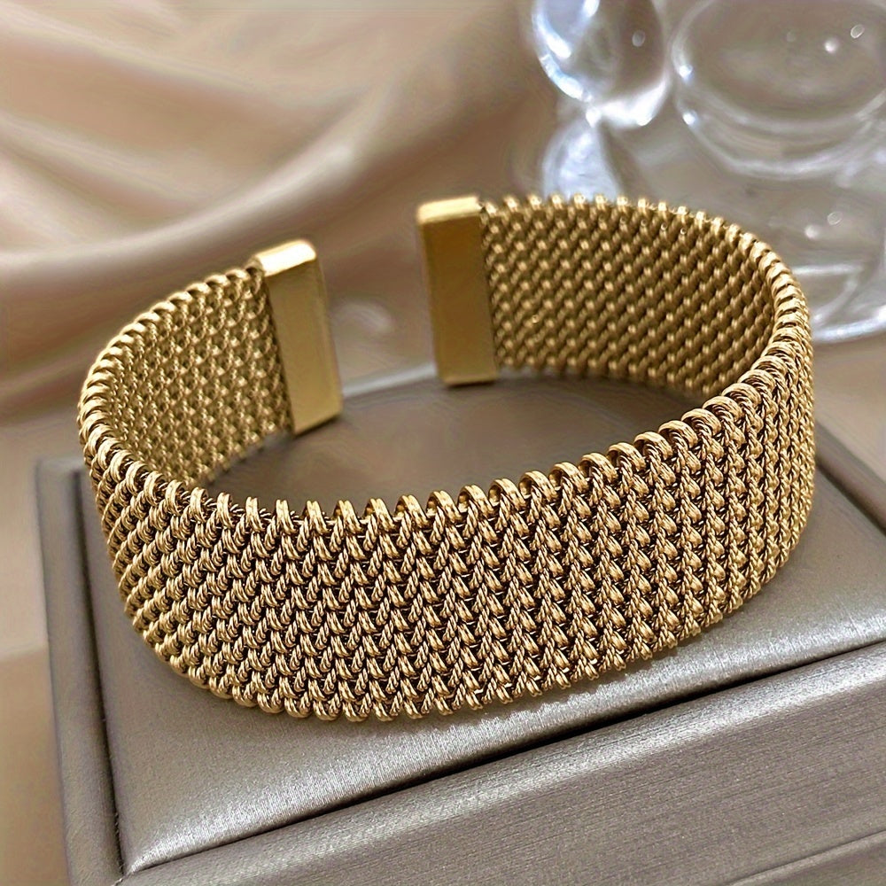 Stainless Steel Braided Mesh Open Bracelet Waterproof Jewelry for Men Women