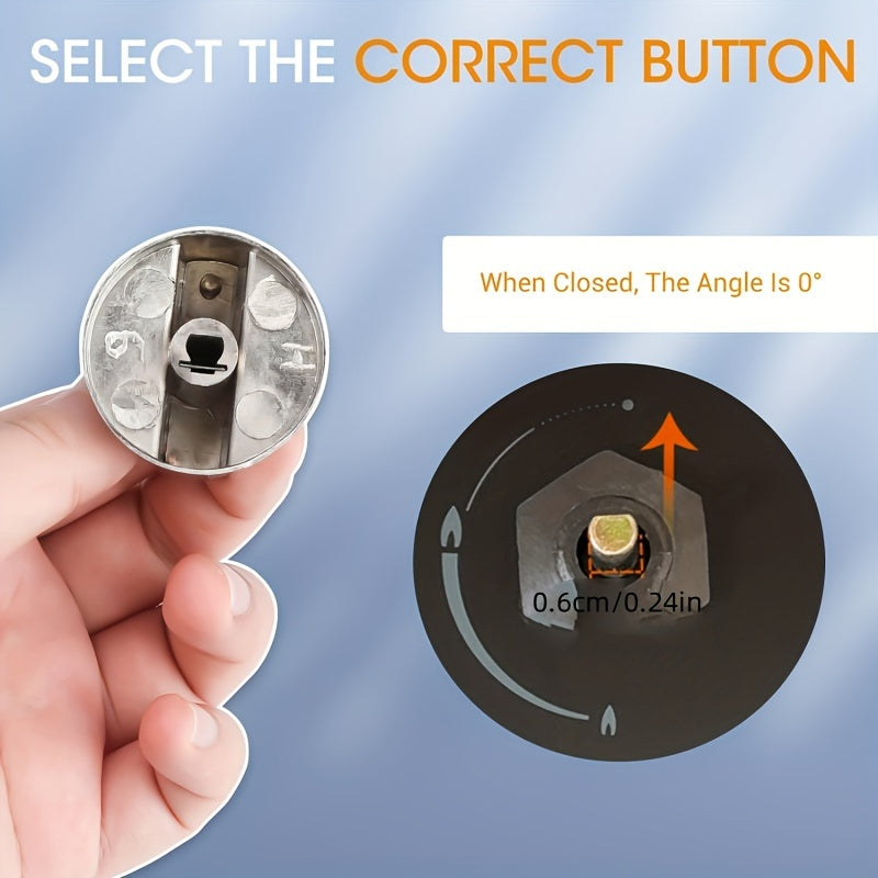 1 gaz hob knopkasi, kumush rangli yakun bilan, pechlar uchun universal 6mm metall boshqaruv kaliti knopkasi, oshxona modellari uchun mos, adapterlar bilan.