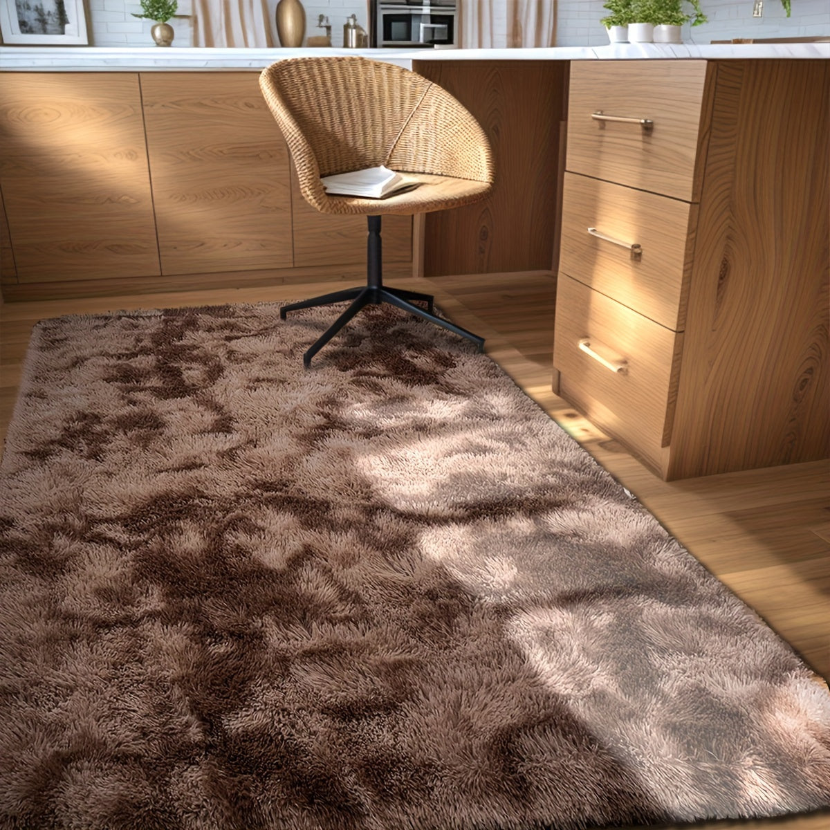 Soft Shaggy Tie-Dye Area Rug, Indoor, 70x70cm, Machine Washable