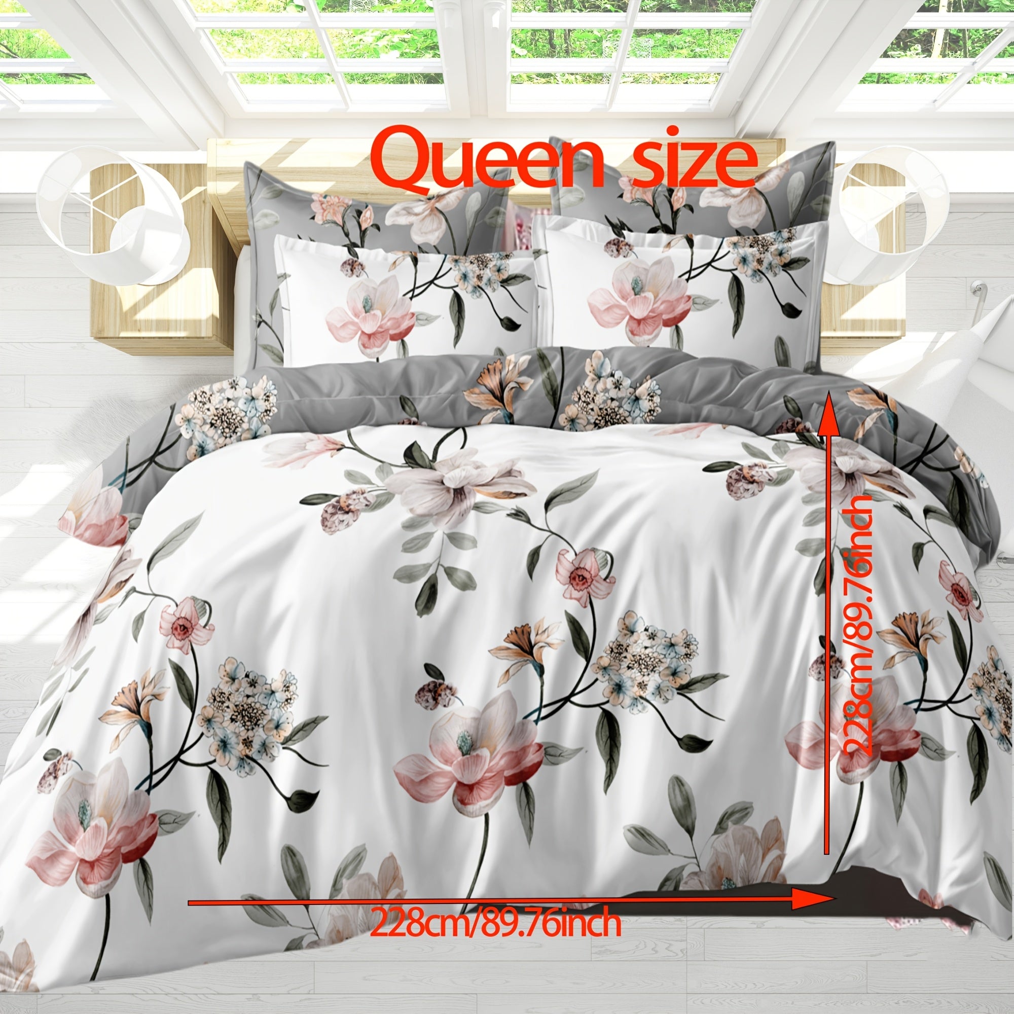 Two-Color Flower Pattern Bedding Set for Bedroom and Guest Room with Soft Polyester Fabric