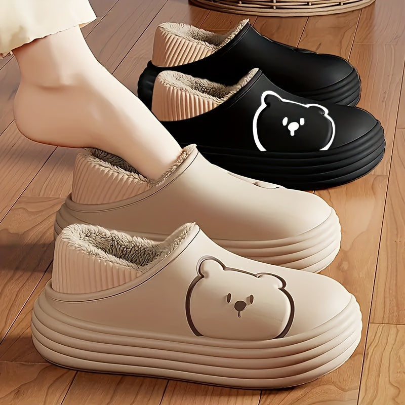 Girls Cartoon Bear Velvet Indoor Outdoor Slippers Pink Valentines Gift