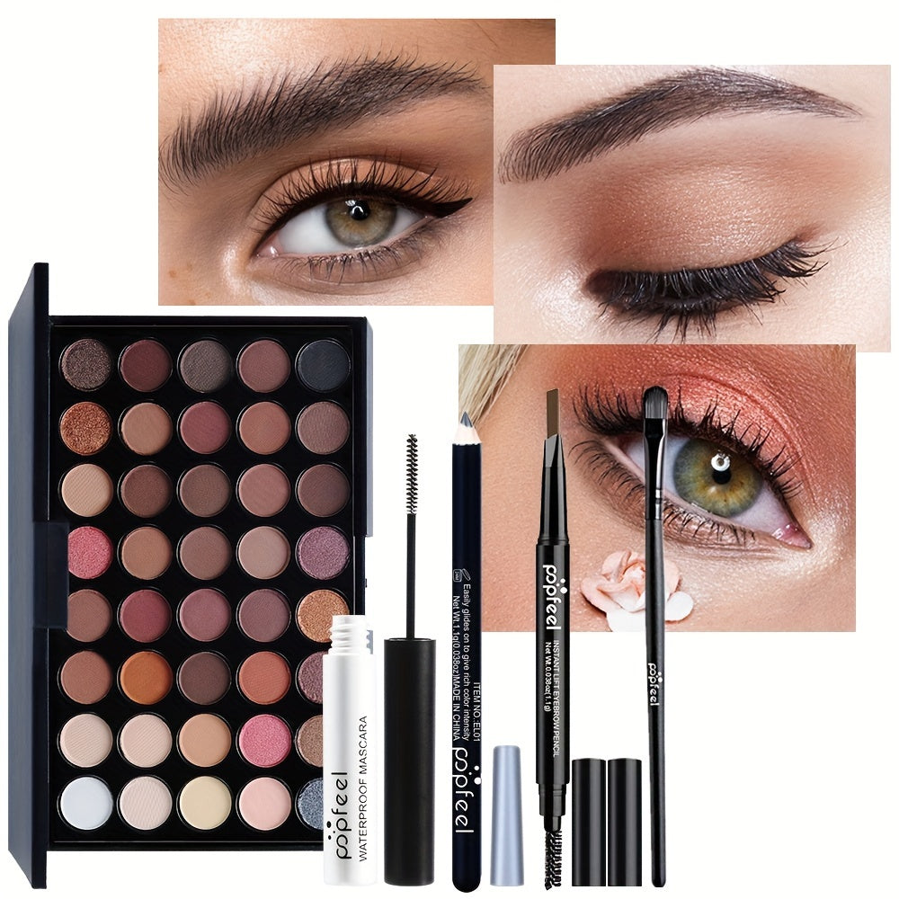 40 Colors Nude Eyeshadow Palette with Mascara Eyeliner and Eyebrow Pencil for Natural Glam Makeup