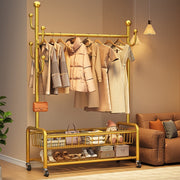 Multifunctional Rolling Coat Rack with 6 Hooks and Shelf Black Metal