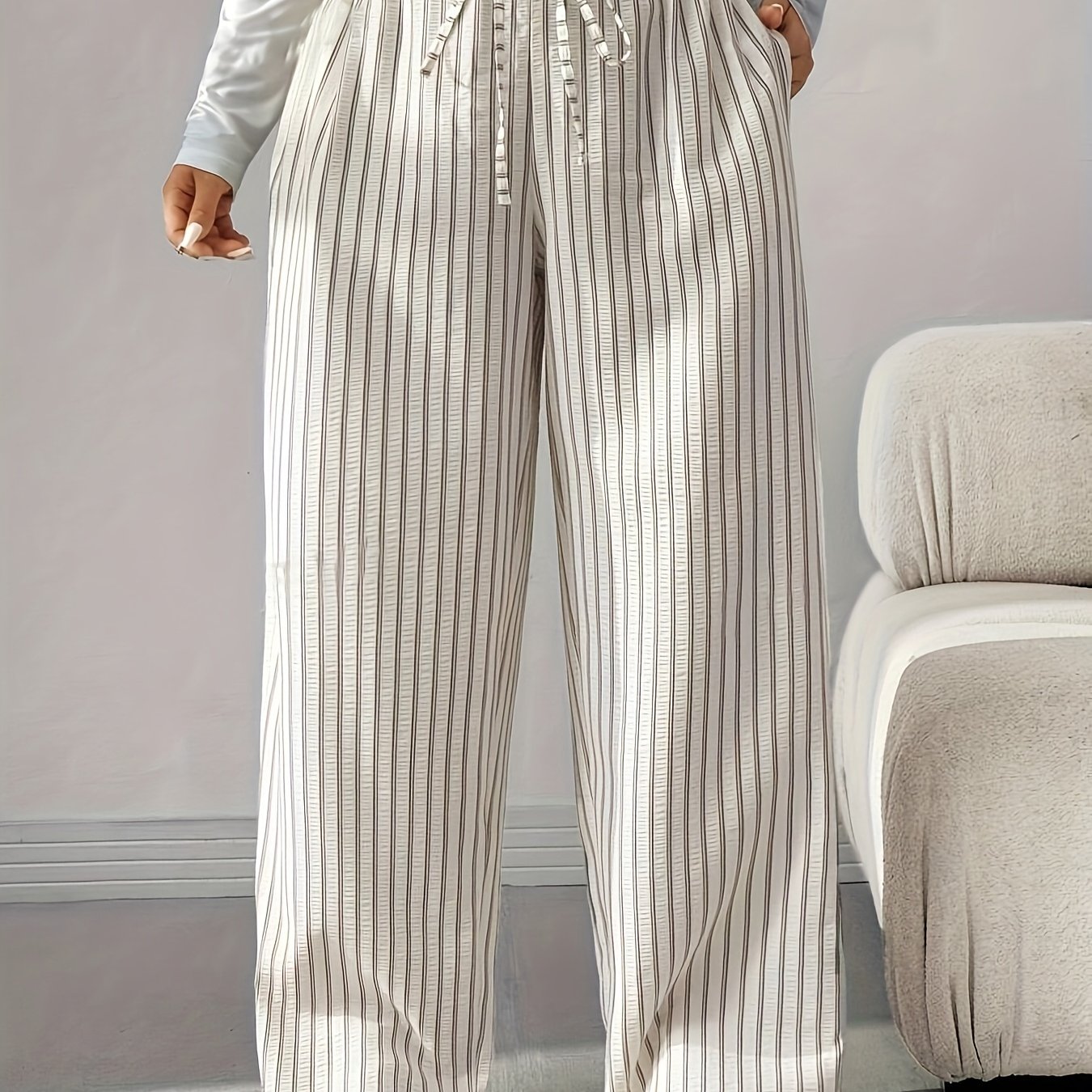Women's Casual Striped Loose Straight Pants Large Size