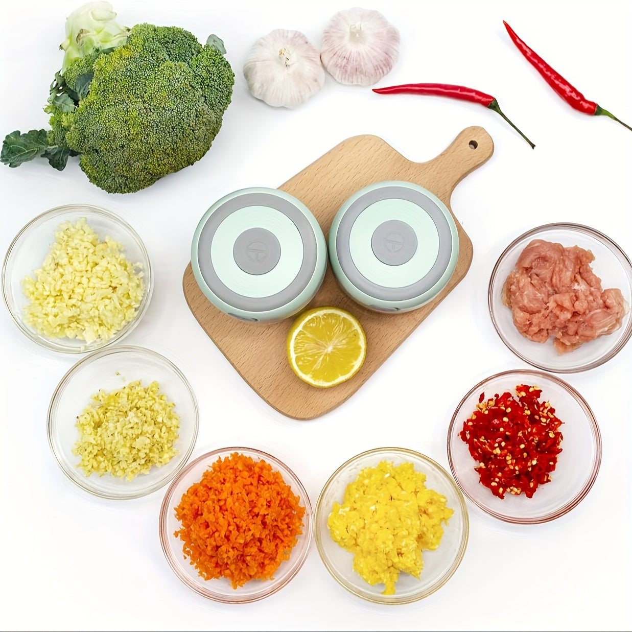 Mini Food Processor 250ml Wireless Green Chopper for Garlic Meat Vegetables Nuts