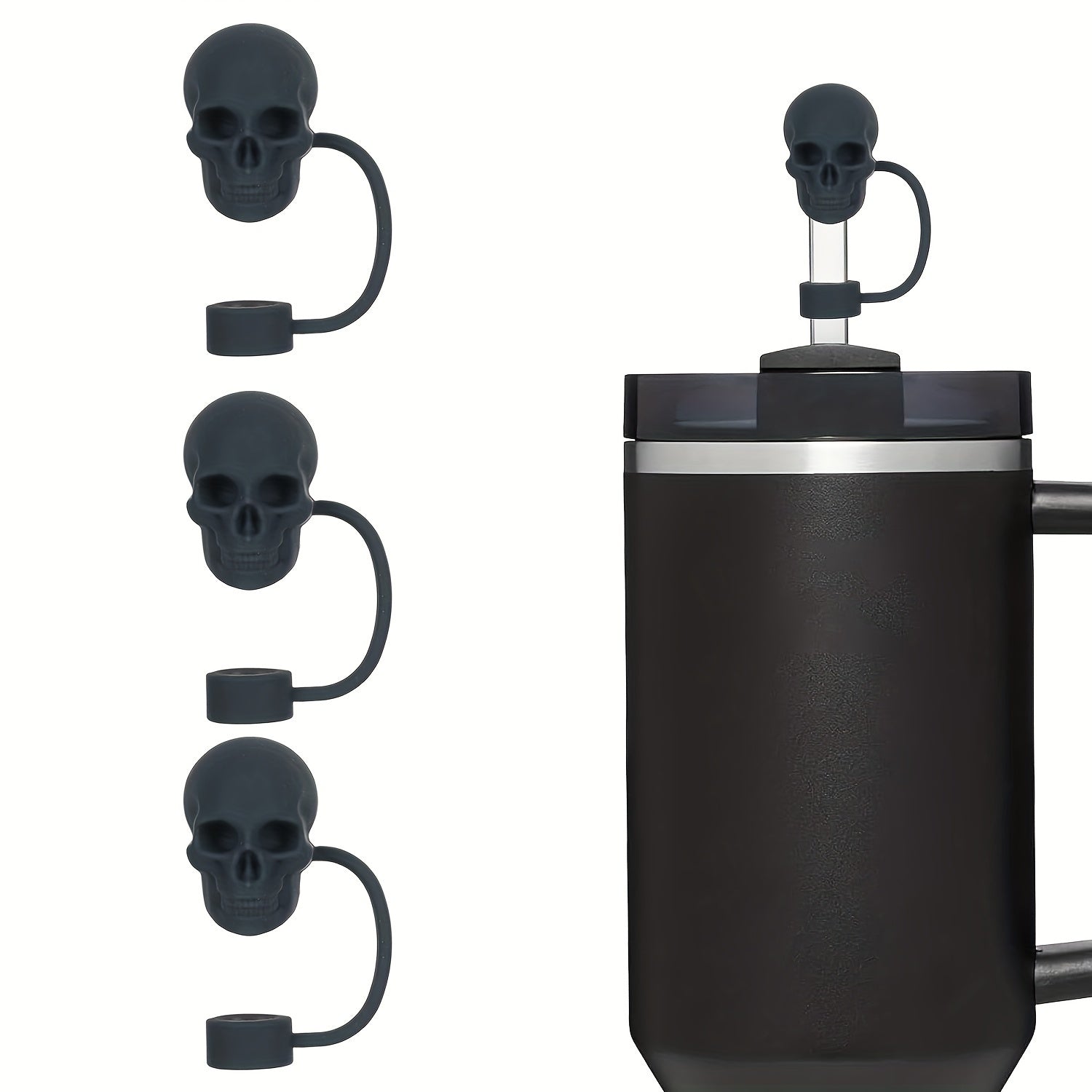 Silicone Skull Straw Caps Set for 10mm Cups Dustproof Reusable Halloween Christmas