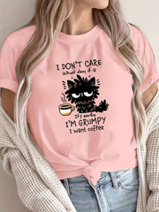 Women's Grumpy Coffee Graphic T-Shirt Soft Polyester Casual Short Sleeve