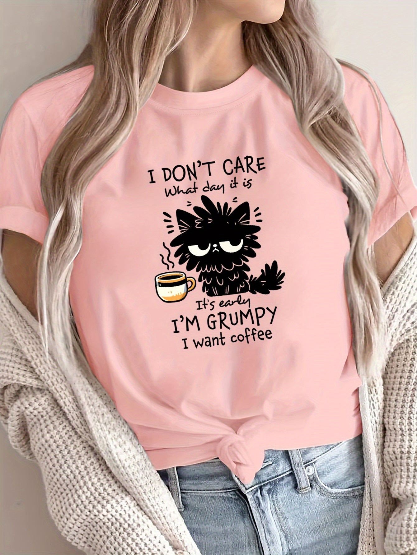 Women's Grumpy Coffee Graphic T-Shirt Soft Polyester Casual Short Sleeve