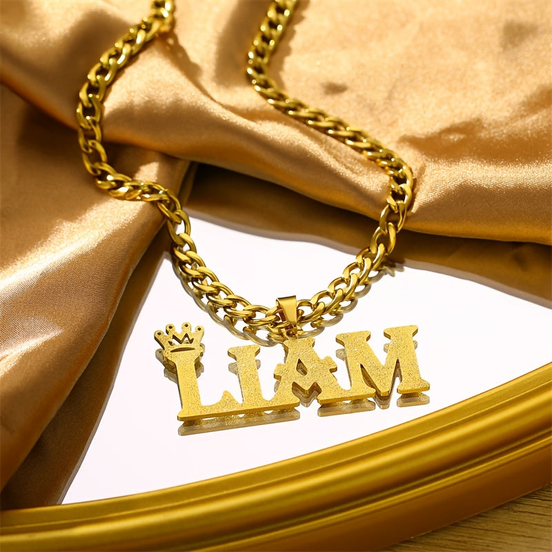 Gold Plated Name Necklace with Crown Pendant and Cuban Chain for Women