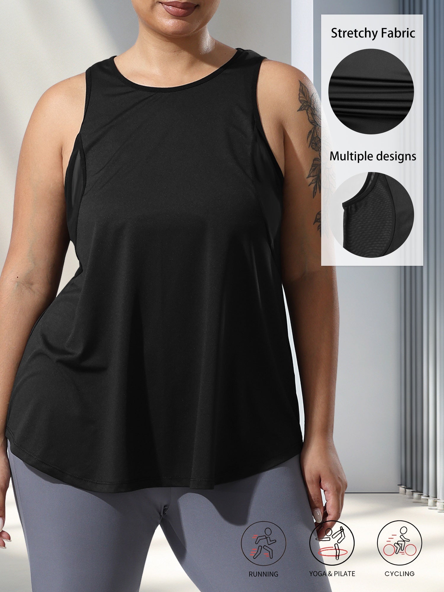 Plus Size Women's Quick-Dry Sleeveless Athletic Tank Top with Mesh Panel