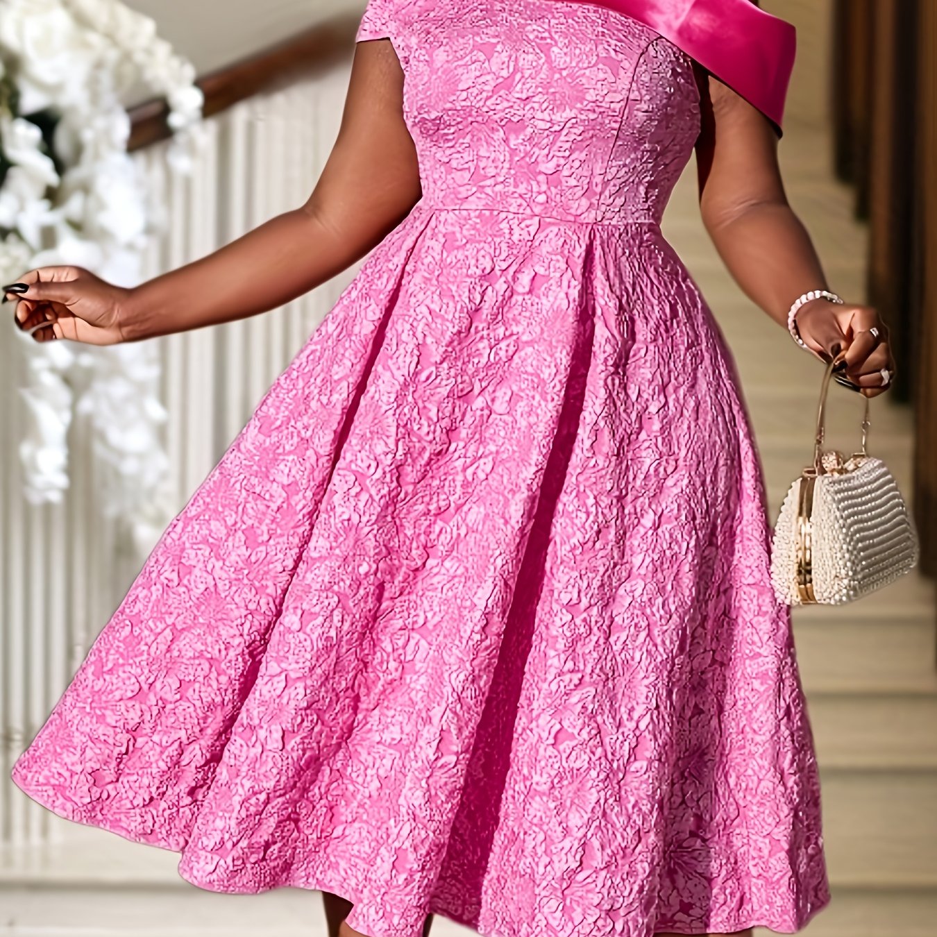 Women's Floral Print A-Line Party Dress with One-Shoulder Neckline and Flared Hem